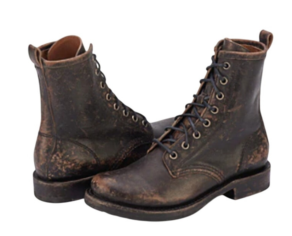 FRYE Womens Veronica Combat Boot US 7B EU 37.5 Antiqued Black Leather NIB
